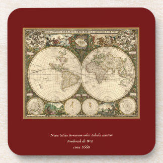 Porta-copo Mapa mundial antigo de Frederick de Wit em 1660