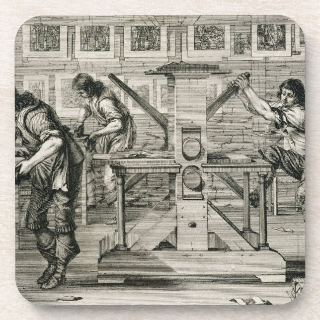 Porta-copo Máquina impressora francesa, 1642 (gravura) (Frente)