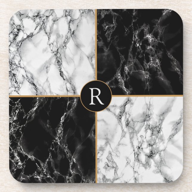 Porta-copo Marble de Verificação Preto e Branco da Tendência  (Frente)