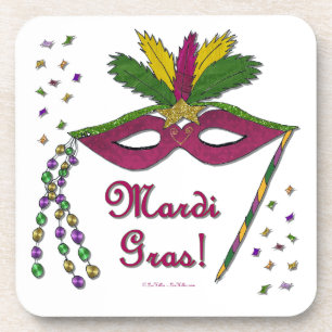 Porta-copo Mardi Gras Mask Feather Miçanga