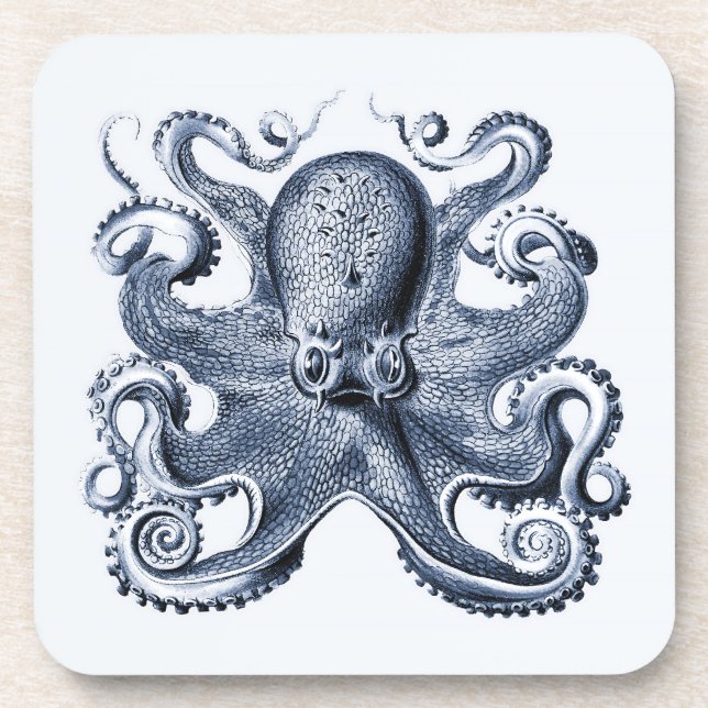 Porta-copo Marinho Blue Octopus ilustrado por Ernst Haeckel (Frente)