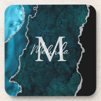 Mármore de Ágata Azul Teal e Prata