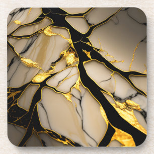 Porta-copo Mármore Dourado Cerâmico com Veias Cristalinas Pre