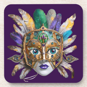 Porta-copo Máscara de penas e metal do Mardi Gras
