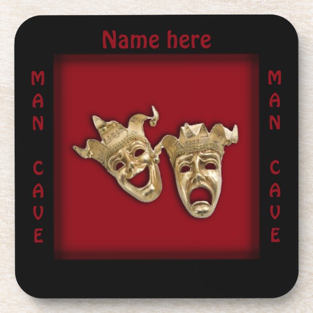 Porta-copo Máscaras de Teatro Nome do Man Cave (Frente)