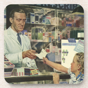 Porta-copo Medicina Antiga, Farmacêutico e Menina na Farmácia