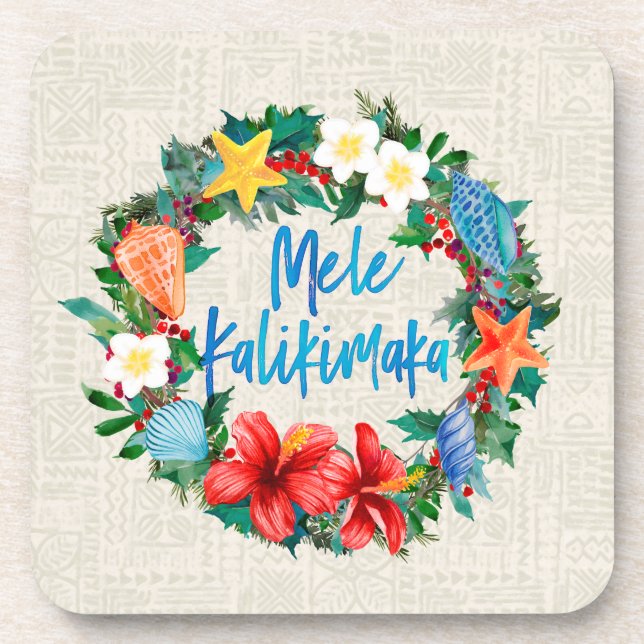 Porta-copo Mele Kalikimaka Hawaiian Christmas Wreath (Frente)