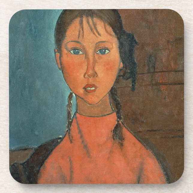 Porta-copo Menina com tranças, c.1918 (óleo em canvas) (Frente)
