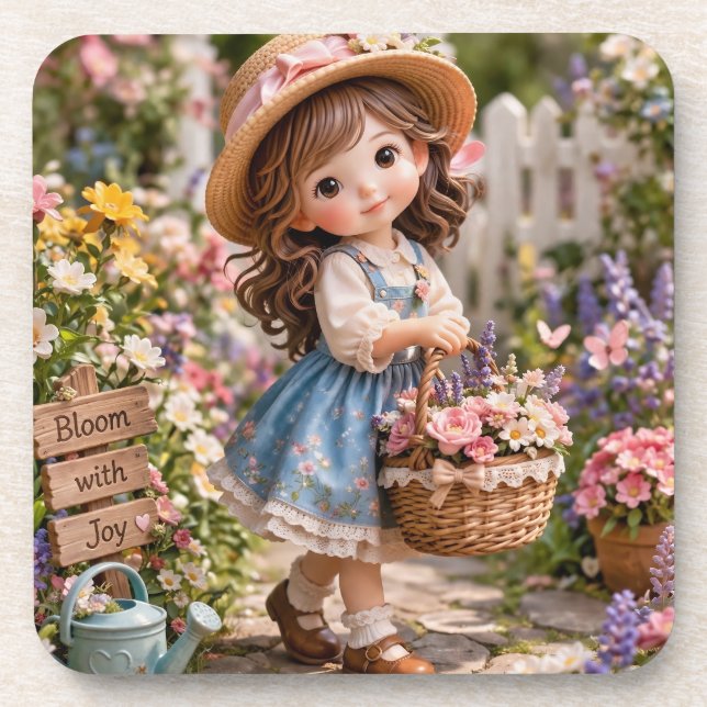 Porta-copo Menina e seu jardim de flores (Frente)