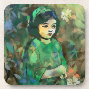 Porta-copo Menina em vestida verde