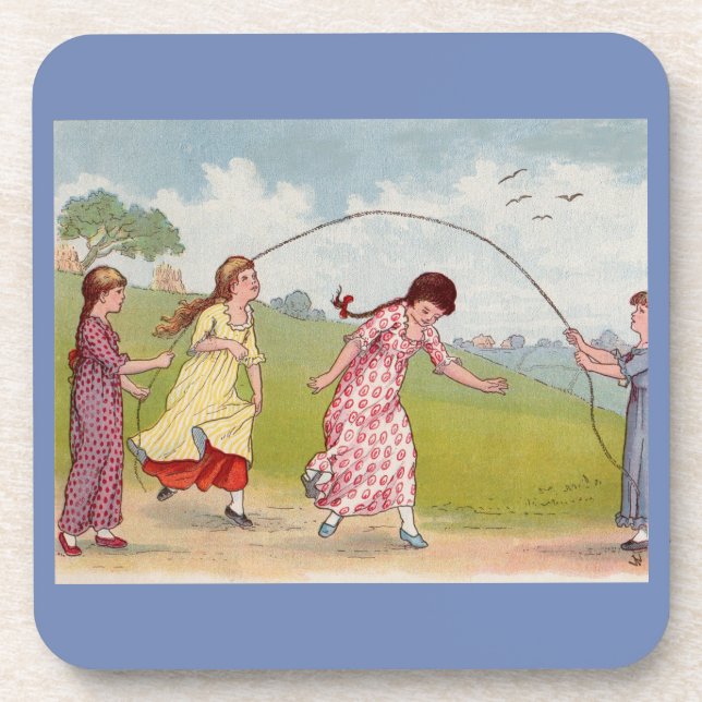 Porta-copo Meninas do século XIX jogando corda pulada (Frente)
