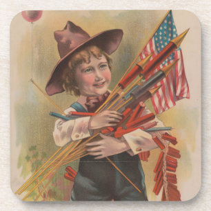Porta-copo Menino com Fogos de Artifício, Bandeira Americana,