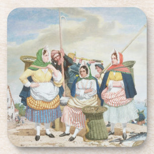 Porta-copo Mercado de peixes pelo mar, c.1860 (óleo em