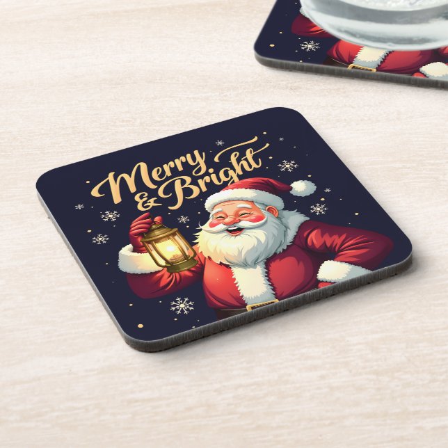Porta-copo Merry Bright Santa Holding Lantern Illustration (Left Side)