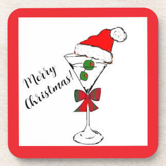 Porta-copo Merry Christmas martini hard plastic coasters