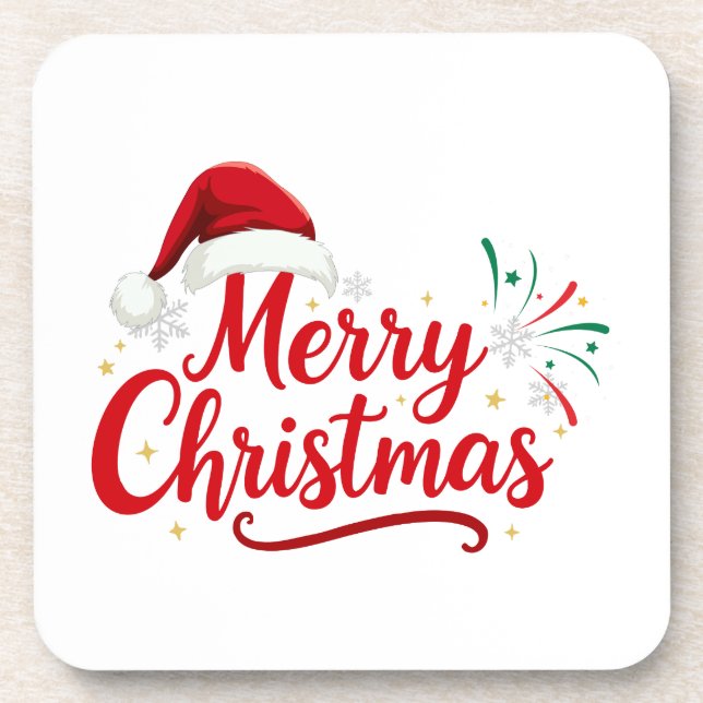 Porta-copo Merry Christmas Typography with Santa Hat and Snow (Frente)