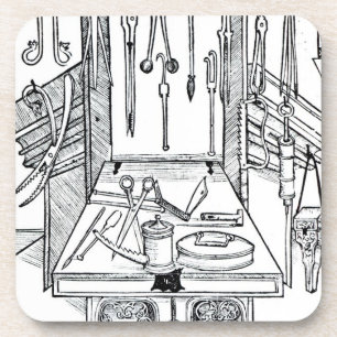 Porta-copo Mesa de funcionamento e instrumentos cirúrgicos,