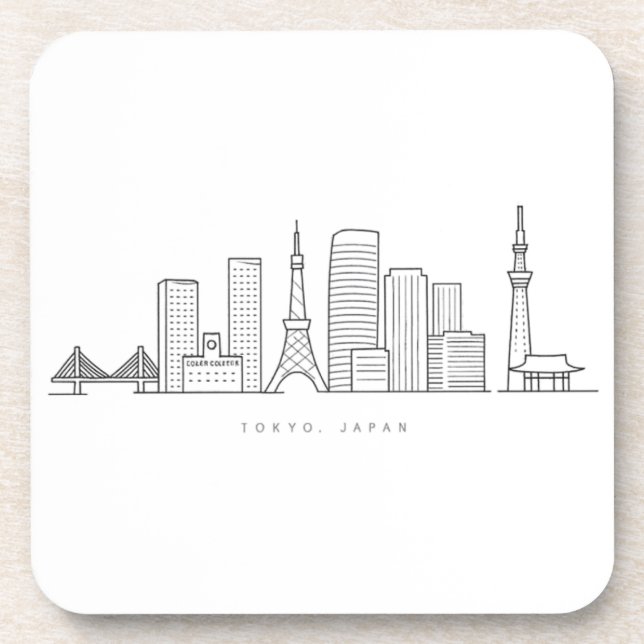Porta-copo Minimalist Tokyo Skyline Illustration (Frente)