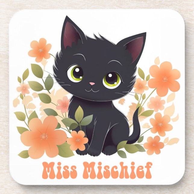 Porta-copo Miss Mishead Black Kitten Kawaii Chibi (Frente)