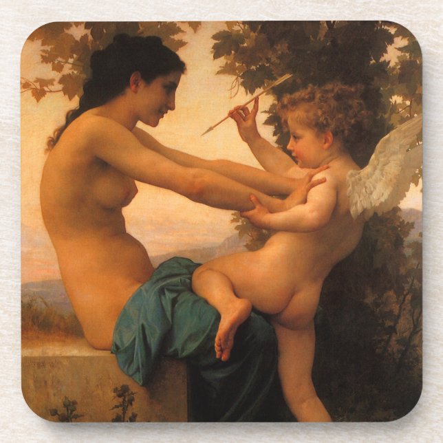 Porta-copo Moça defendendo-se de Cupido de Bouguereau (Frente)