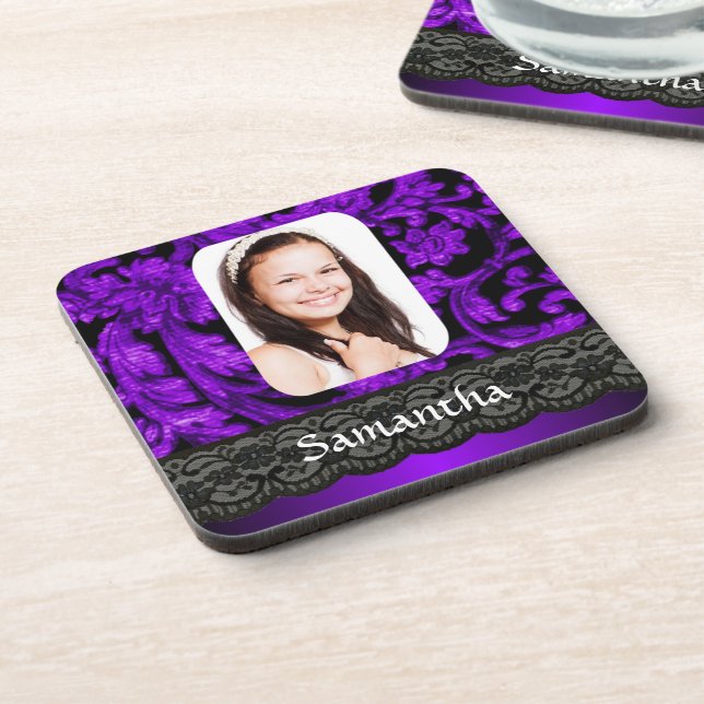 Porta-copo Modelo de foto personalizado do local roxo e preto (Left Side)