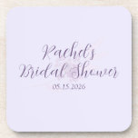 Porta-copo Modern Amethyst Watercolor Minimal Bridal Shower<br><div class="desc">Add a polished finishing touch to your celebration with these Modern Amethyst Bridal Shower Coasters. Designed in a soft lavender palette with elegant amethyst typography, these customizable drink coasters elevate your bar cart, cocktail station, or table settings. Both stylish and practical, they coordinate seamlessly with the Modern Amethyst collection while...</div>