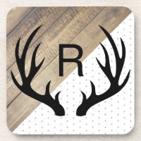 Modern Black Deer Antlers Faux Wood & Pattern