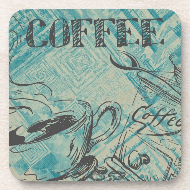 Porta-copo Modern Coffee Art Sketch Blue (Frente)