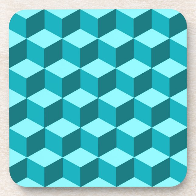 Porta-copo Modern Diamond Grid, Turquoise, Teal e Aqua (Frente)