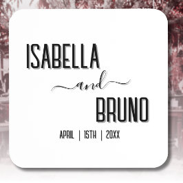 Porta-copo Moderno, Elegante Texto Pessoalizado Preto Casamen