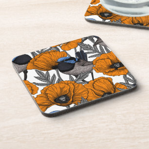 Porta-copo Moinhos de fada e flores de papoila laranja 2