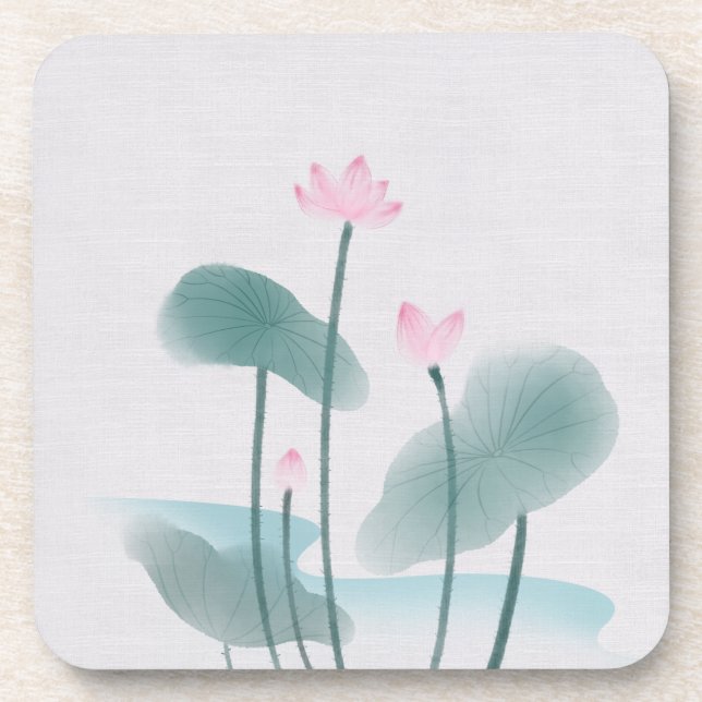 Porta-copo Mola de Aquarela Lotus Floral (Frente)