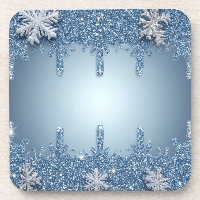 Porta-copo Moldura de Floco de Neve Azul Brilhante Com Pingen (Frente)