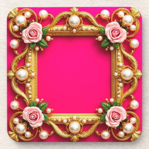 Porta-copo Moldura Dourada Com Rosas e Pérolas Elegantes