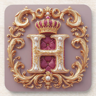 Porta-copo Moldura Dourada Luxuosa Com Monograma Coroado