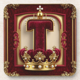 Porta-copo Moldura Dourada Luxuosa Com Monograma Coroado