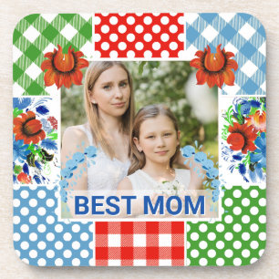 Porta-copo Moldura para Foto Floral e Xadrez Dia das Mães