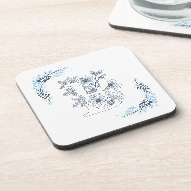 Porta-copo Monograma Azul, Calm Floral (Left Side)