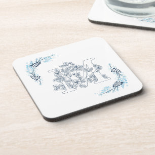 Porta-copo Monograma Azul Floral