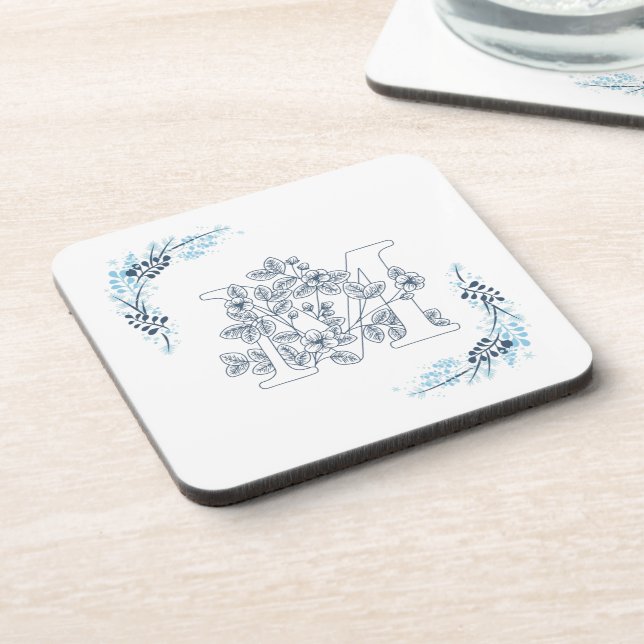 Porta-copo Monograma Azul Floral (Left Side)