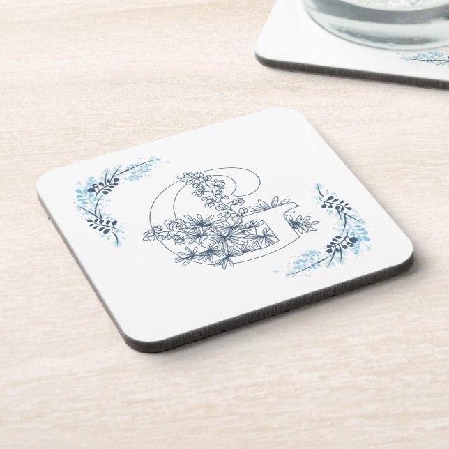 Porta-copo Monograma Azul Floral Calm (Left Side)