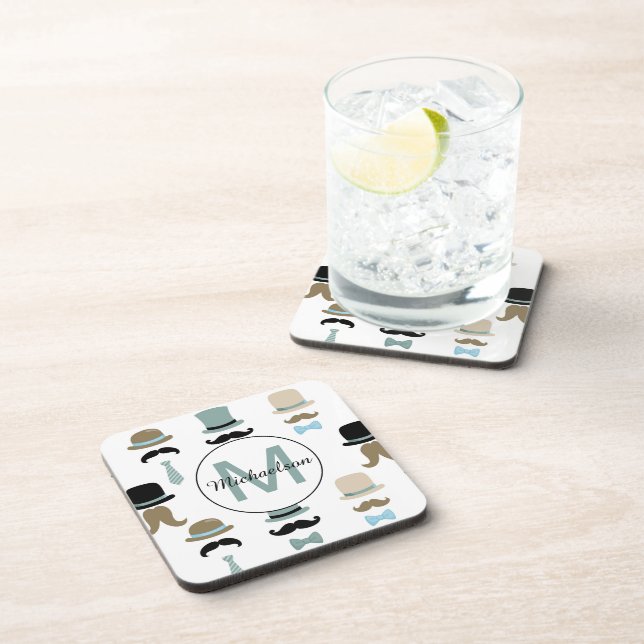 Porta-copo Monograma, bigode e padrão de chapéu (Lado Direito)