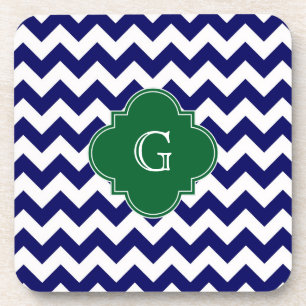 Porta-copo Monograma branco de Chevron Forest Green