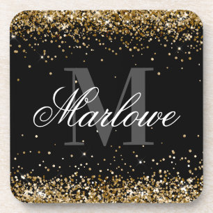 Porta-copo Monograma branco preto brilhante Dourado Elegante