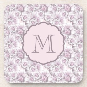 Porta-copo Monograma Chic com padrão floral cinza e rosa