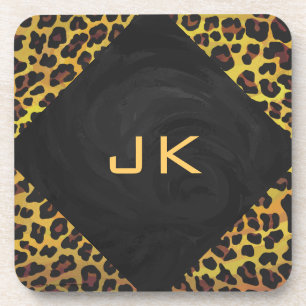 Porta-copo Monograma com Leopardo Castanho e Amarelo