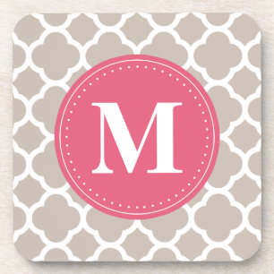 Porta-copo Monograma Cor-de-rosa Cinza Linen Padrão Quatrefoi