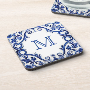 Porta-copo Monograma de casamento azul Delft