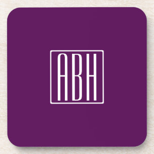 Porta-copo Monograma de Iniciais Branco Sobre Roxo Profundo