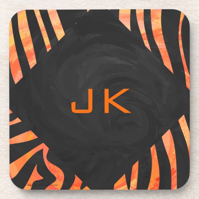 Porta-copo Monograma de Laranja e Zebra Negra (Frente)